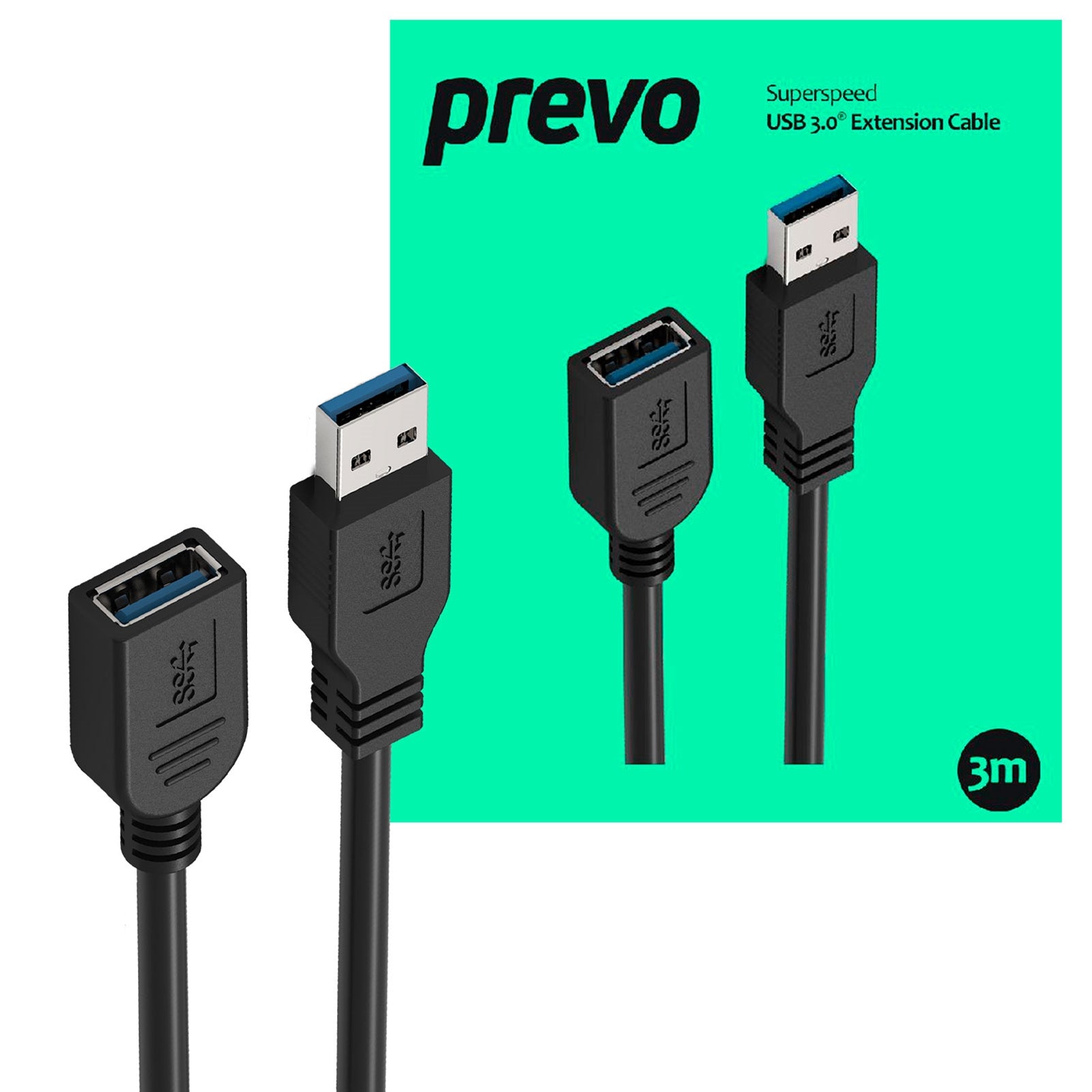 Prevo USB 3.0 Extension Cable 3m - OFC 5Gbps Type-A Male to Female Prevo USB 3.0 Extension Cable 3m - OFC 5Gbps Type-A Male to Female